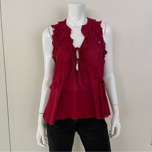 IRO Azna Ruffled Tie-Front Blouse in Red